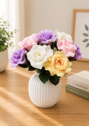 Elegant Multicolour Artificial Rose Bouquet – Decorative Floral Bunch Elegant Multicolour Artificial Rose Bouquet – Decorative Floral Bunch