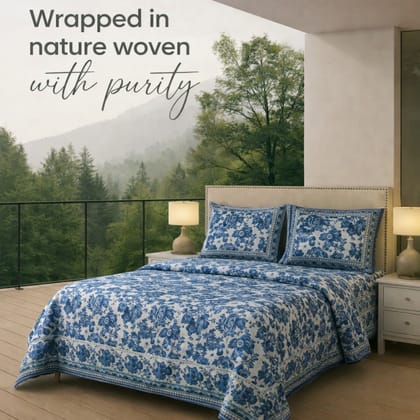 DHRUVINSRI Cotton Floral Bedding Set, Super King Size 254x275 cm, 2 Pillow Covers, Blue(Variations Available) (Blue) DHRUVINSRI Cotton Floral Bedding Set, Super King Size 254x275 cm, 2 Pillow Covers, Blue(Variations Available) (Blue)