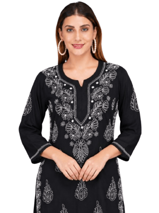 Women Chikankari Embroidered Kurti in Fox Georgette Fabric