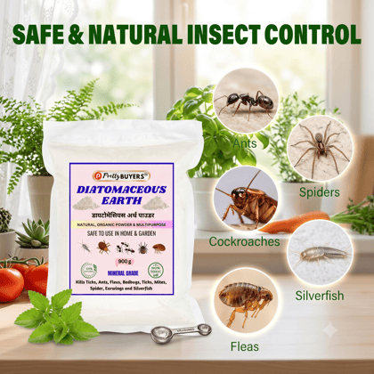 Natural Diatomaceous Earth Powder | Insect Control Powder for Plants | Effective Against Cockroach, Bedbugs, Ants etc | Organic Pest Control for Your Home & Garden - 900 GM