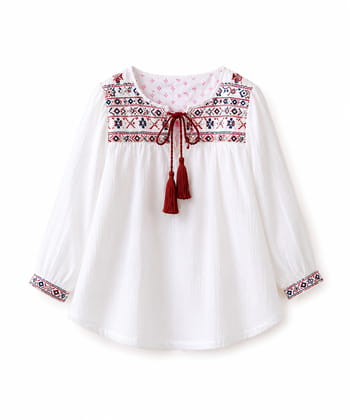Girls White Embroidered Tunic Top with Tassels Girls White Embroidered Tunic Top with Tassels