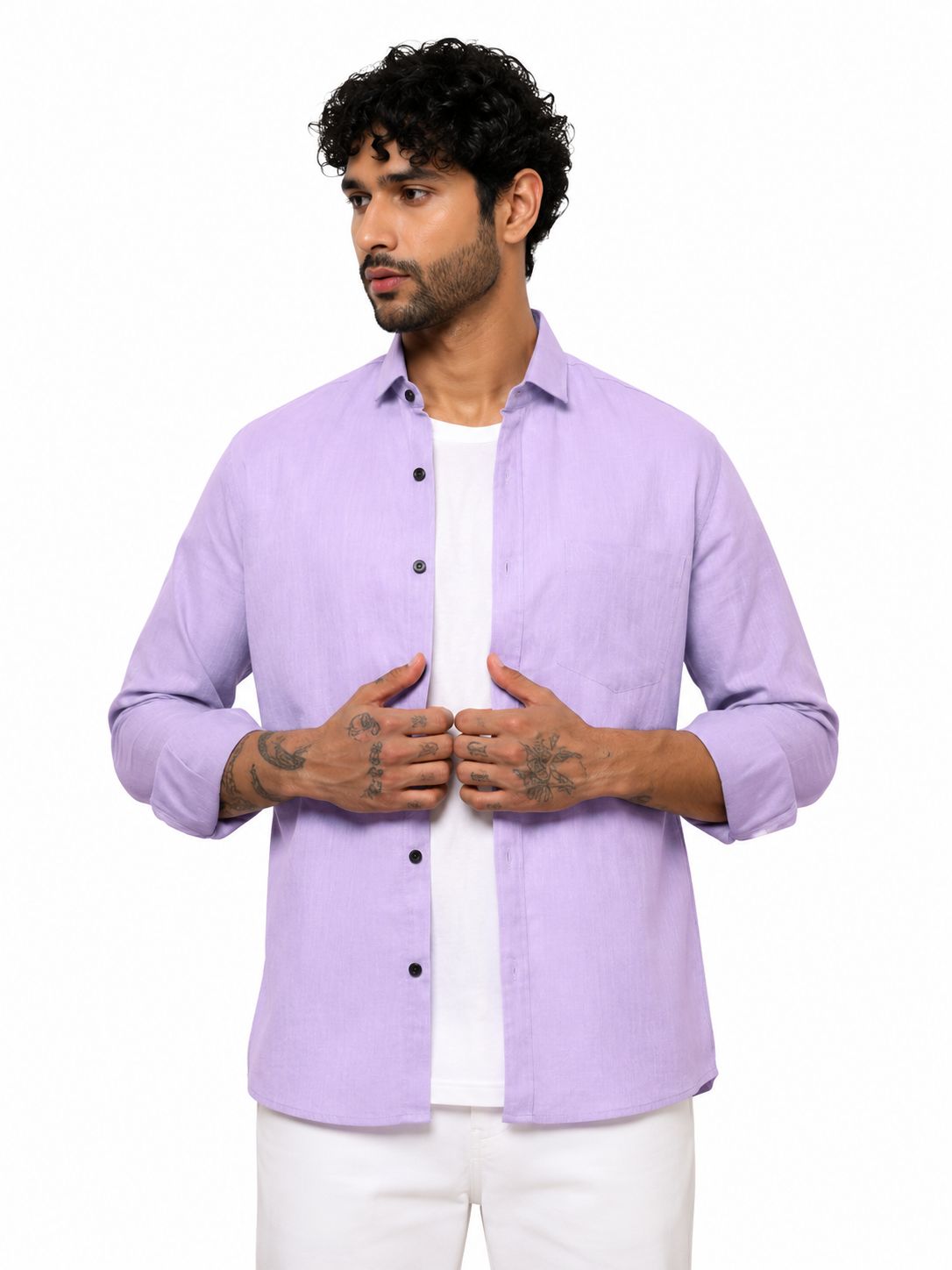 Men's Lavender Cotton Blend Casual Shirt with Texture