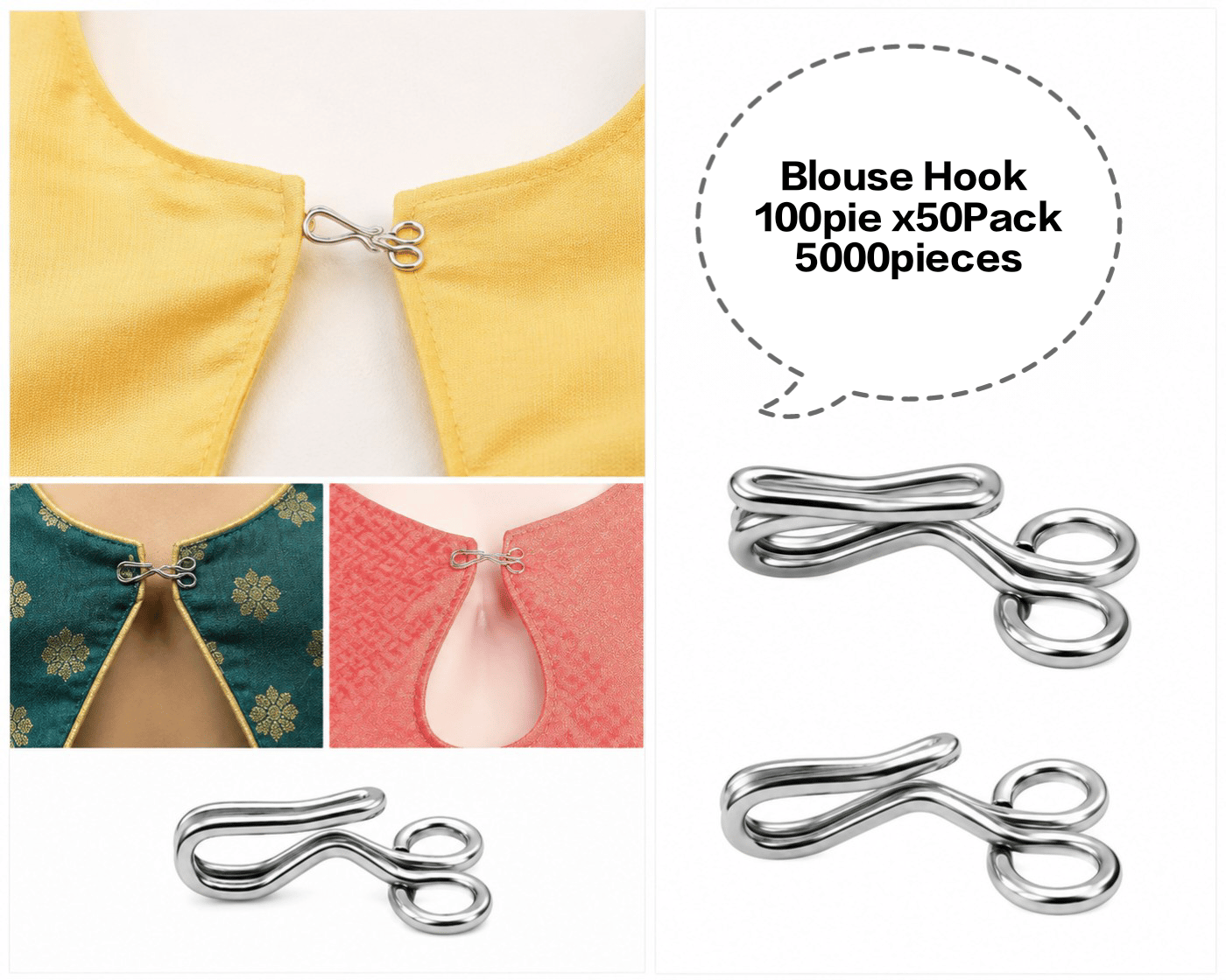 Blouse Hook, Metal Blouse Hook, Stainless Steel Blouse Hook, Sewing Blouse Hook, Garment Blouse Hook Blouse Hook 100 piece x 50 Pack 5000 pieces