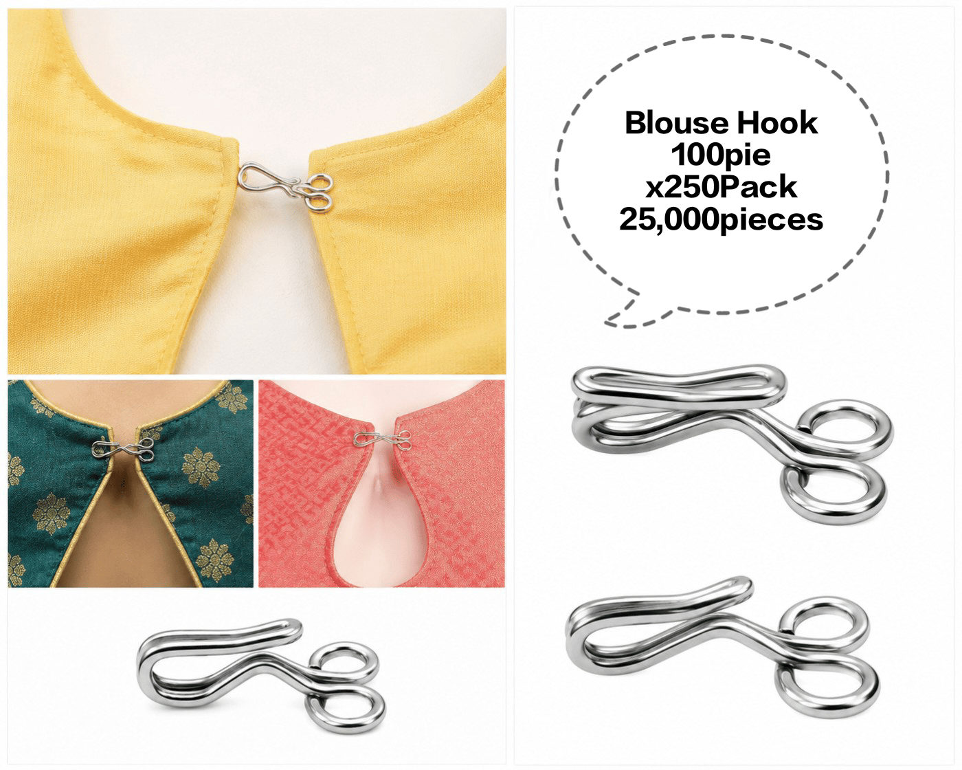 Blouse Hook, Metal Blouse Hook, Stainless Steel Blouse Hook, Sewing Blouse Hook, Garment Blouse Hook Blouse Hook 100pie x250Pack 25000pieces