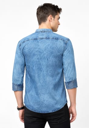 Men's Blue Acid Wash Denim Casual Shirt Men's Blue Acid Wash Denim Casual Shirt