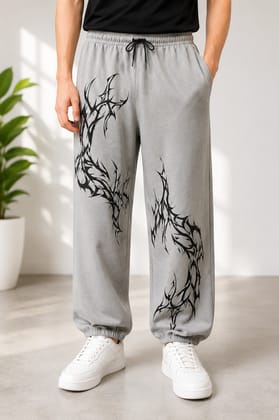 Men's Grey Graphic Jogger Sweatpants with Black Tribal Print Men's Grey Graphic Jogger Sweatpants with Black Tribal Print