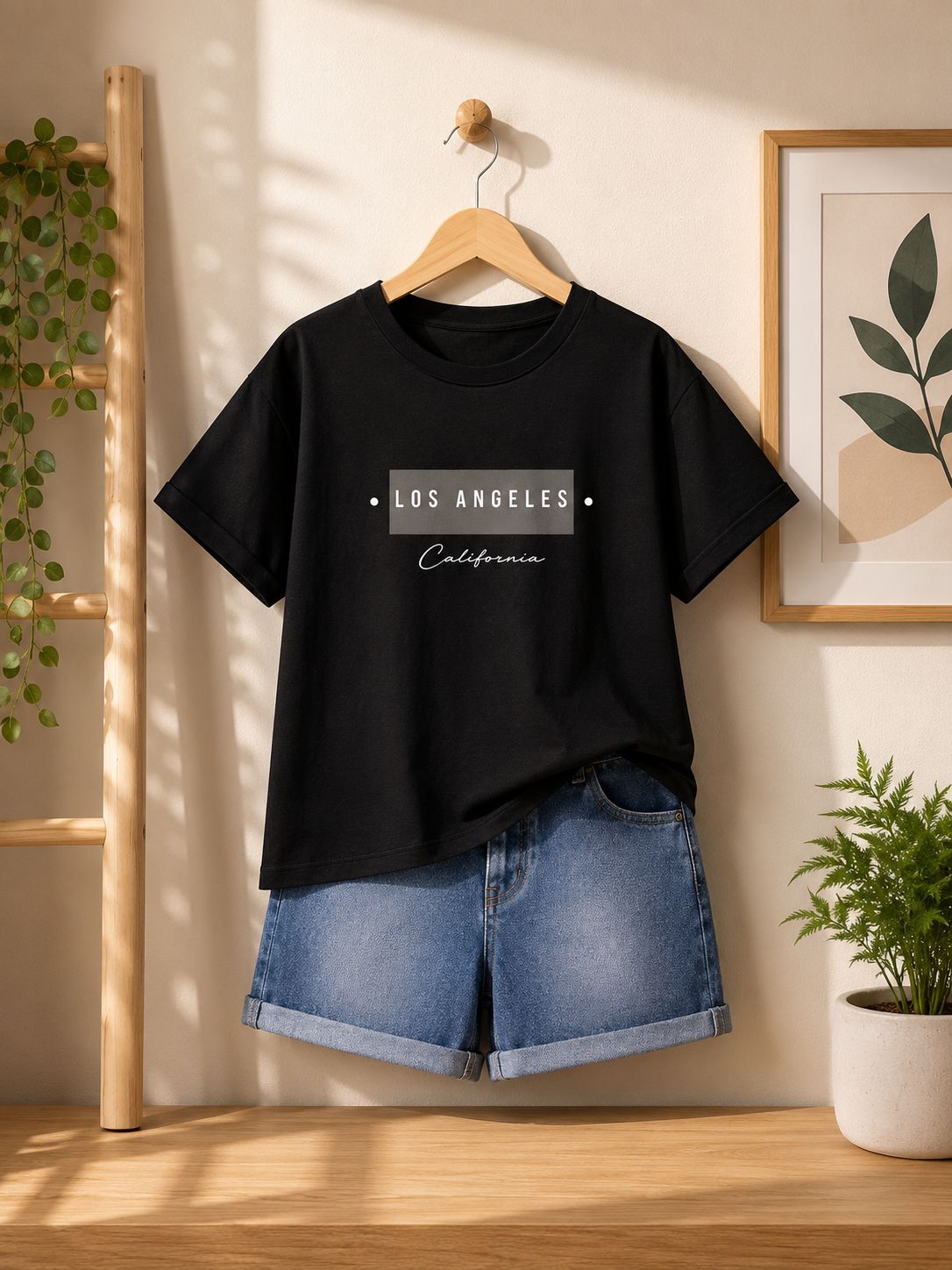 Los Angeles California Graphic T-Shirt & Denim Shorts Co-ord Set for Kids