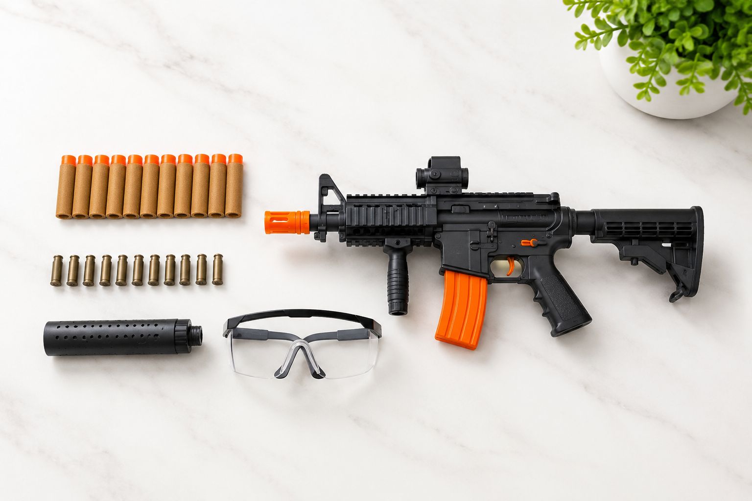 Toy Rifle Blaster Kit with Foam Darts, Shells, Scope, Suppressor, Glasses
