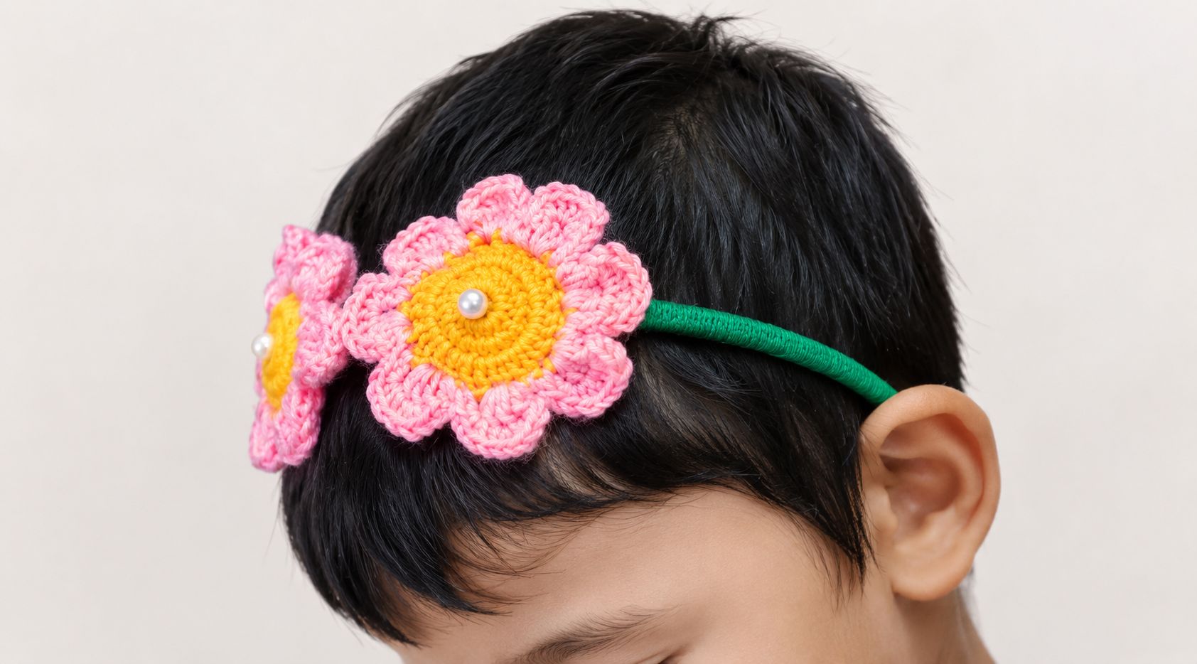 Handmade Crochet Red Flower Hairband for Kids – Red & Yellow Floral Headband