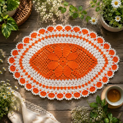 Aai's Handmade Floral Lace Crochet Table Mat - (Premium Edition - 18x12 Inches, Item Code - SN0066V1) Aai's Handmade Floral Lace Crochet Table Mat - (Premium Edition - 18x12 Inches, Item Code - SN0066V1)