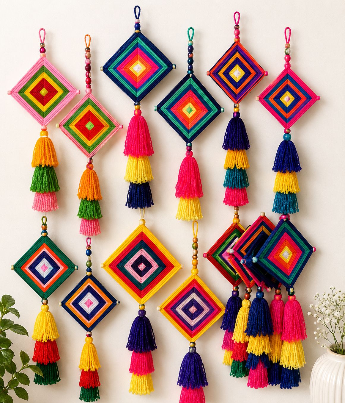 Handmade Colorful Diamond Tassel Wall Hanging