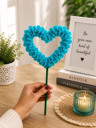 Handmade Blue Heart Pom Pom Décor Stick