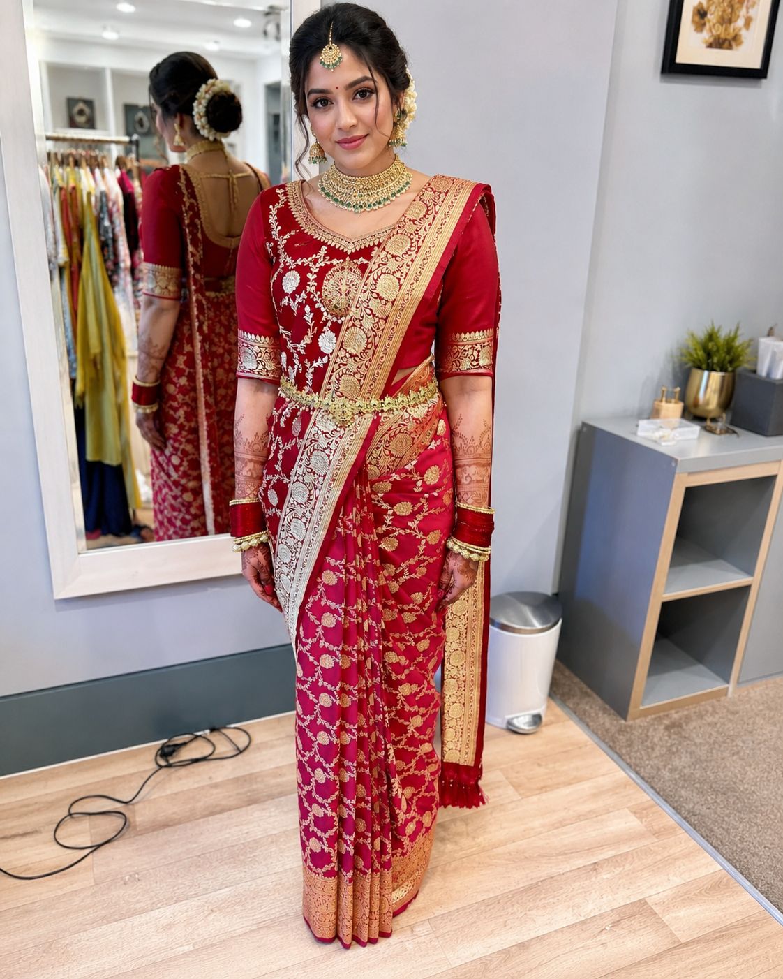 Women's Bridal Red Banarasi Silk Saree with Rich Golden Zari Weaving | Designer Dulhan Wedding Saree with Blouse Piece