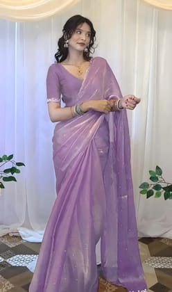 Women's Lavender Organza Silk Saree with Sequins Work | Designer Party Wear Saree with Matching Blouse Piece | Elegant Ethnic Wear