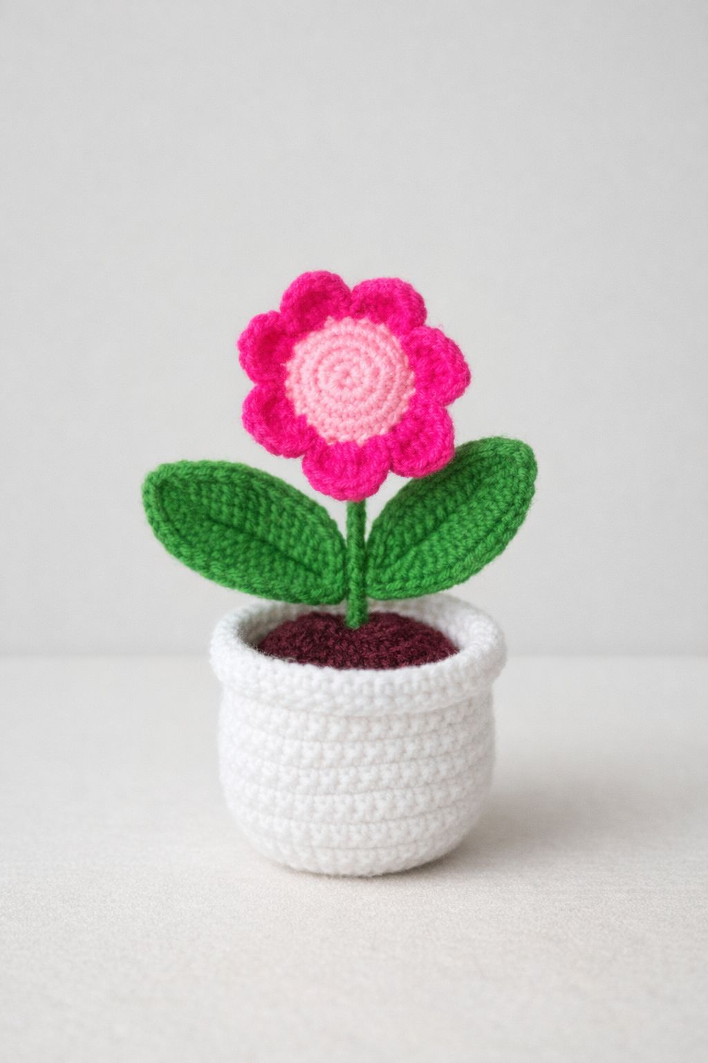 Handmade Crochet Flower Pot – Pink Bloom Desk Decor