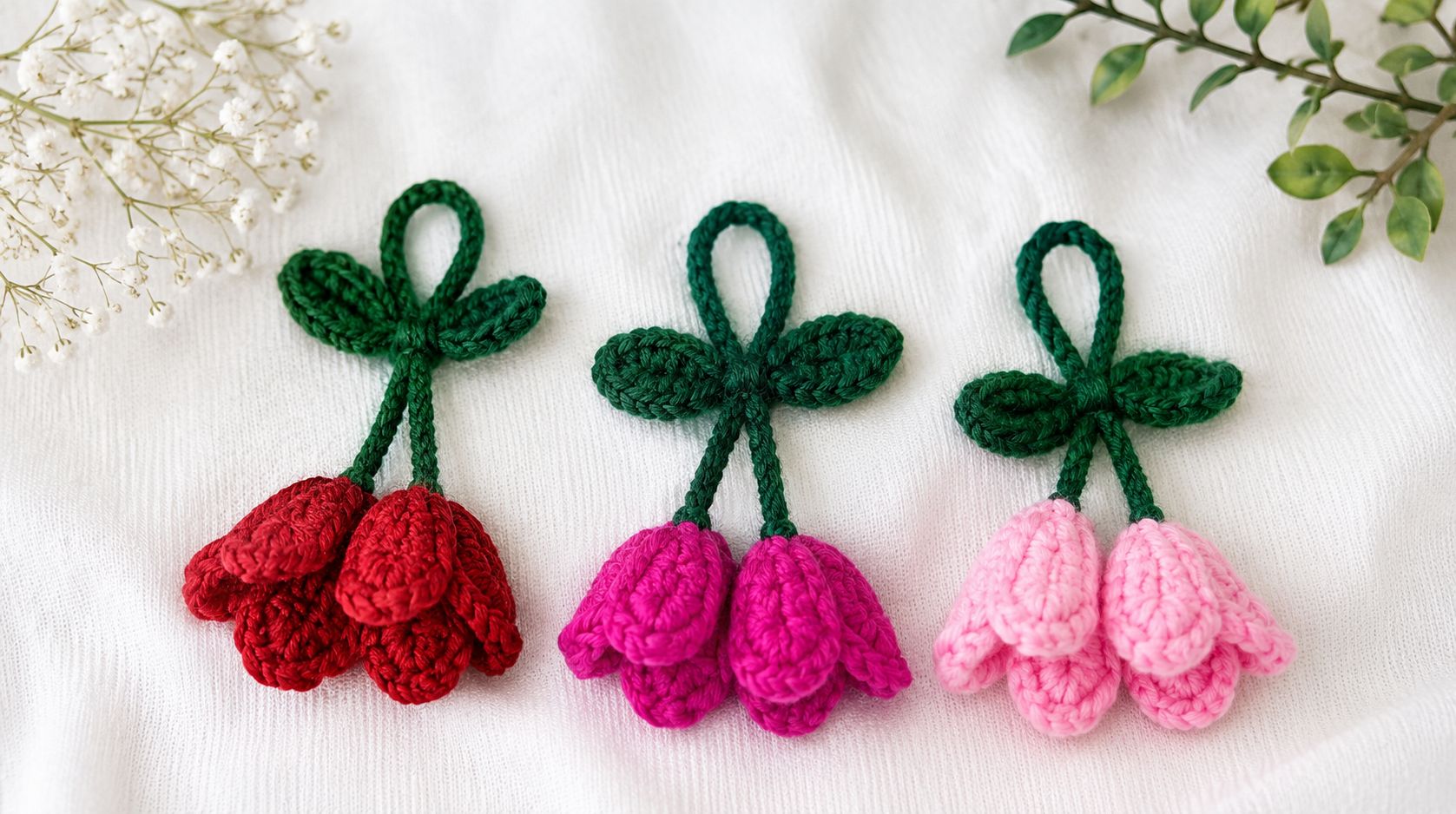 Handmade Crochet Tulip Flower Charm (Set of 3)