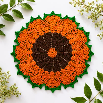 Aai's Handmade Sunflower Bloom Crochet Table Mat (Creative Edition - 15x15 inches, Item Code - SN0057V1) Aai's Handmade Sunflower Bloom Crochet Table Mat (Creative Edition - 15x15 inches, Item Code - SN0057V1)