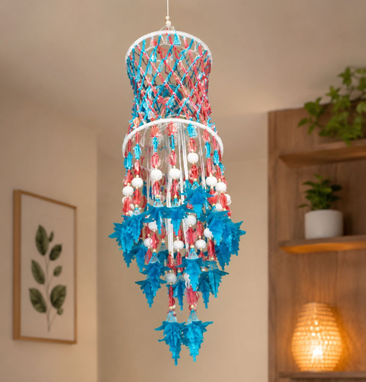 Handmade Acrylic Bead Jhummar Hanging Decor - Pink and Blue