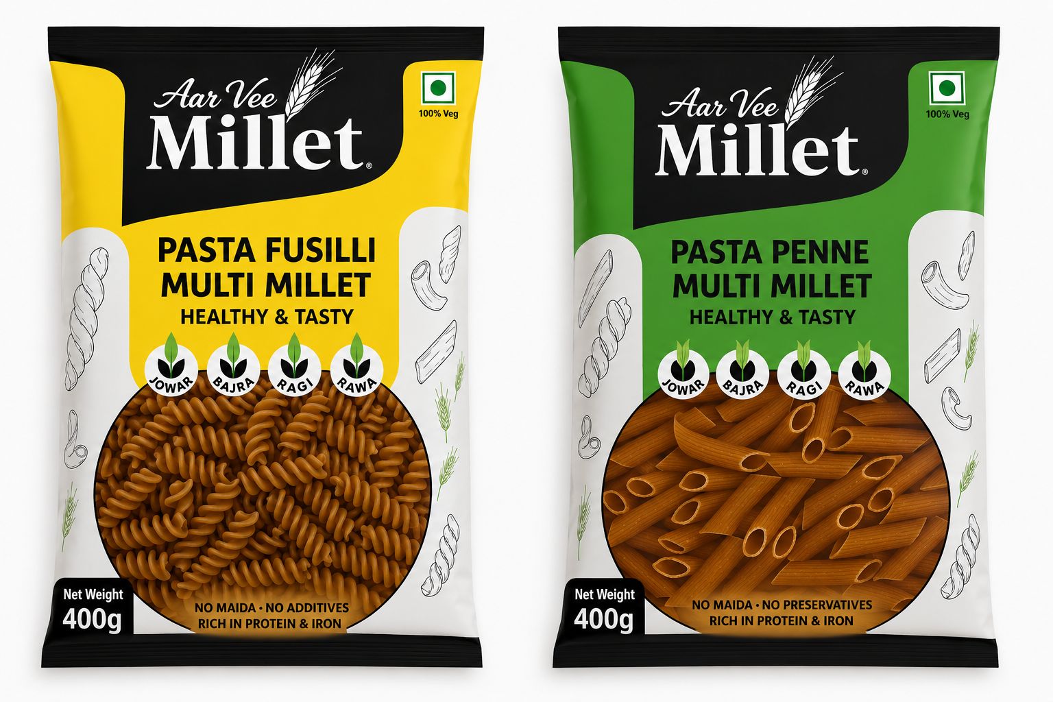 Aarvee Millet Fusilli & Penne Pasta ( Pack of 2,800g)