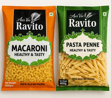 Aarvee Ravito Macaroni & Penne Pasta (Pack of 2, 800g)