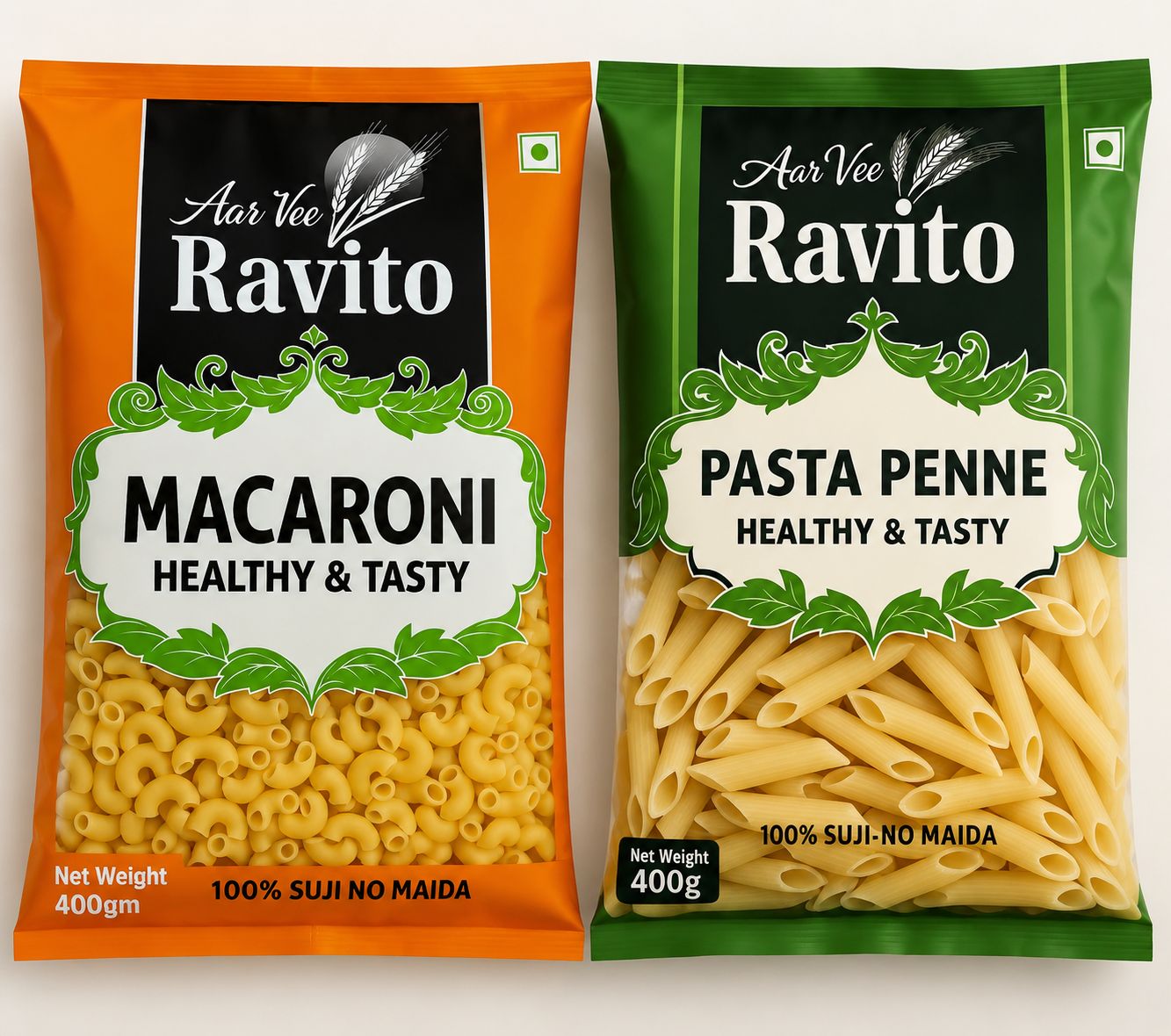 Aarvee Ravito Macaroni & Penne Pasta (Pack of 2, 800g)