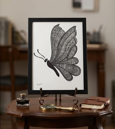 Simranjot! Hand-Drawn Zentangle Butterfly Framed Art (Black & White, 30x40cm) Simranjot! Hand-Drawn Zentangle Butterfly Framed Art (Black & White, 30x40cm)