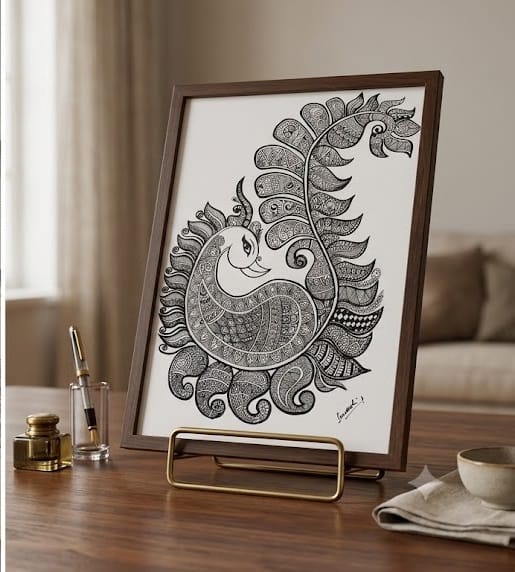 Sonakshi's Peacock Paisley Zentangle Framed Art