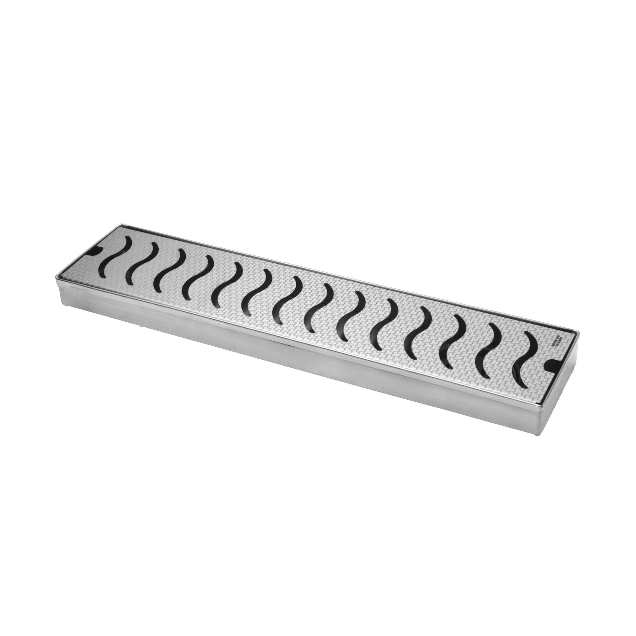 Wave (18 x 4 Inches) Honeycomb Shower Drain Channel With Side Hole AISI 304 Stainless Steel