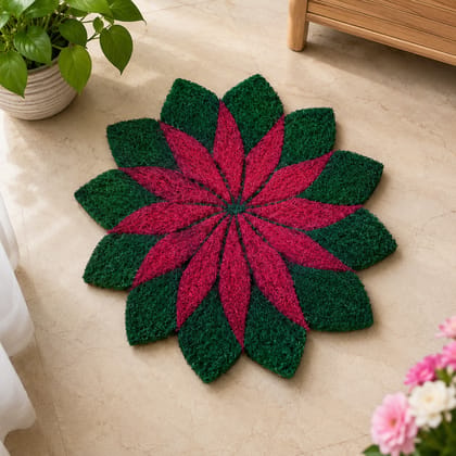 Floral Coiled PVC Round Doormat - Magenta & Green