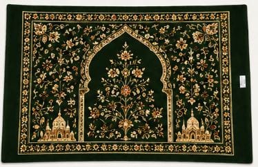 Deep Green & Gold Floral Mosque Design Prayer Mat Rug