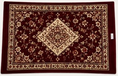 Maroon and Cream Oriental Traditional Area Rug with Medallion Pattern