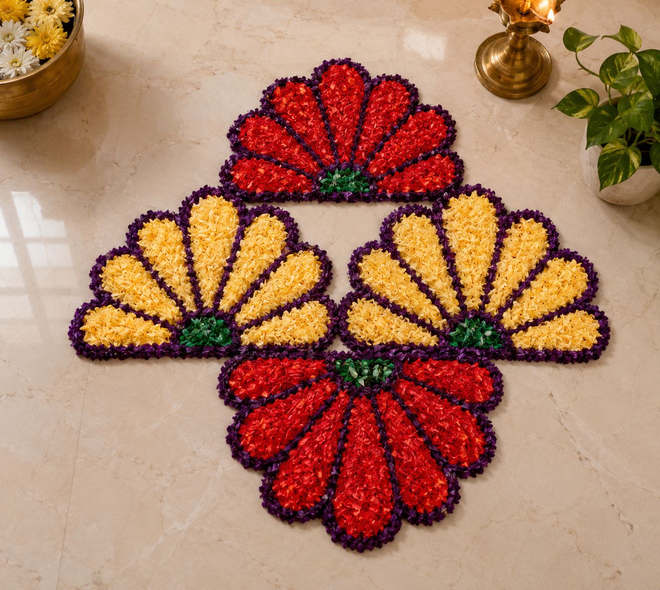 Handmade Floral Fabric Rangoli Mat