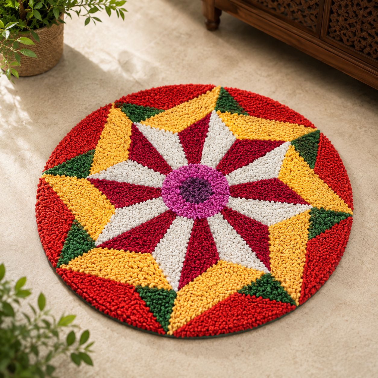 Multicolor Geometric Star Pattern Handcrafted Decorative Rangoli Mat