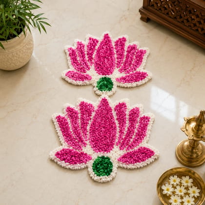 Handmade Lotus Shape Fabric Rangoli Mat Set of 2