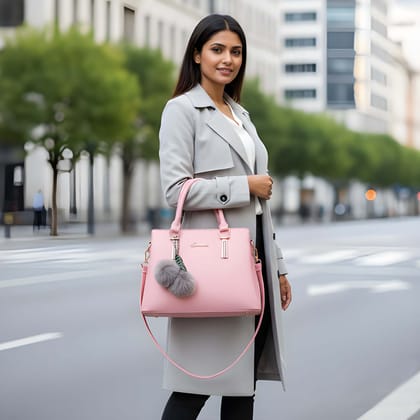 Elegant Women's Leather Finish Handbag with Sling Strap | Fashion Tote Bag with Scarf & Pom Pom for Office & Shopping (Heavy Quality)