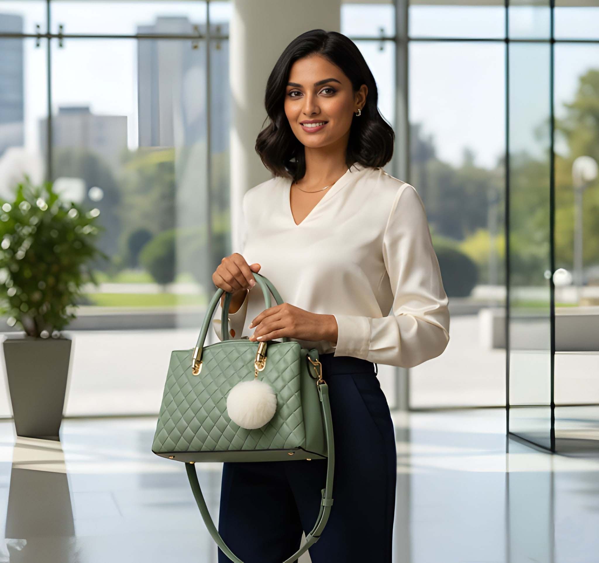 Premium Women's Shoulder Handbag with Sling Strap, Scarf & Pom Pom Accessory | Stylish Tote Bag for Everyday Fashion (Heavy Quality)