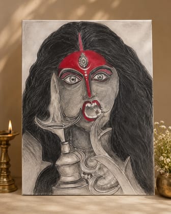Maa Kali Hand-painted Charcoal Sketch on Canvas Maa Kali Hand-painted Charcoal Sketch on Canvas