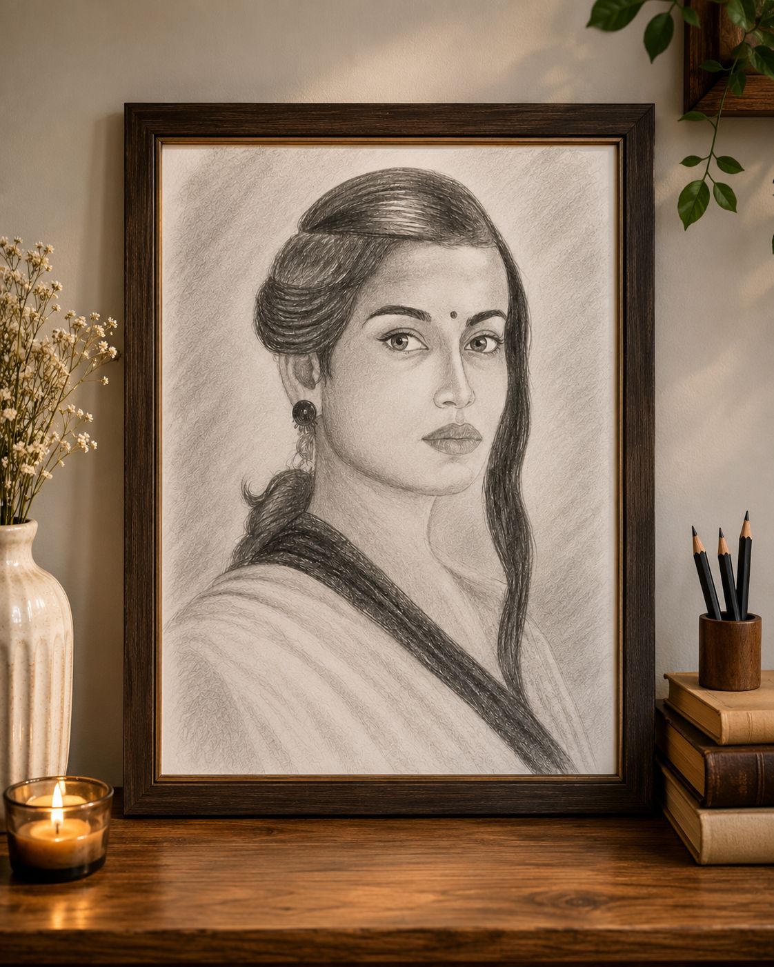 Handcrafted Maa Kali Charcoal Sketch on Canvas