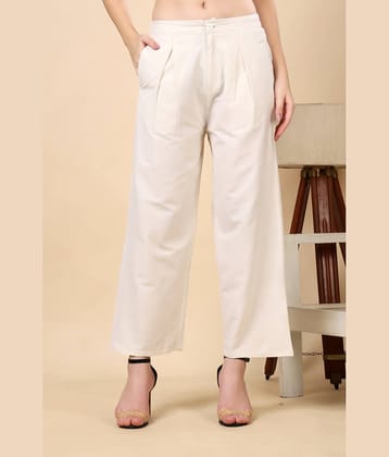 FASHJONS 360 Women Cotton Casual Trousers ( White )