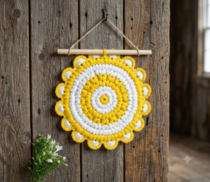 Handmade Round Crochet  / Doily – Yellow & White Floral Home Décor