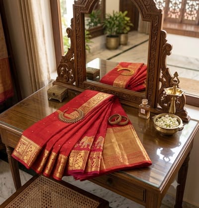 Women's Handwoven Silk Saree with Contrast Blouse Piece – Traditional Ethnic Wear