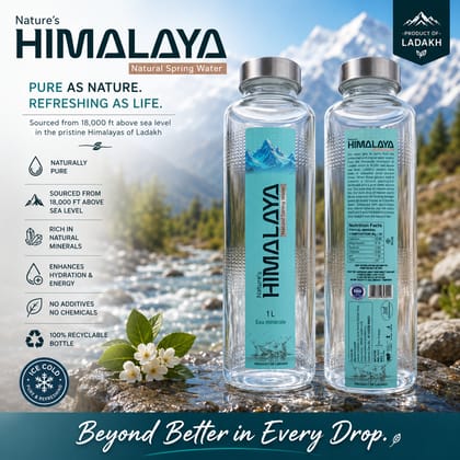 Nature's HIMALAYA Natural Spring Glass Bottle Mineral  Water | Premium Himalayan Glass Bottle  Mineral Water | 1 L Glass Bottles (Pack of 6) | Pure, Refreshing & Naturally  Mineral-Rich