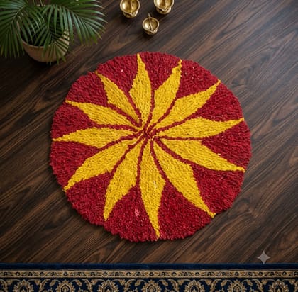 Handmade Wool Tufted Sunburst Round Area Rug (Red/Yellow)