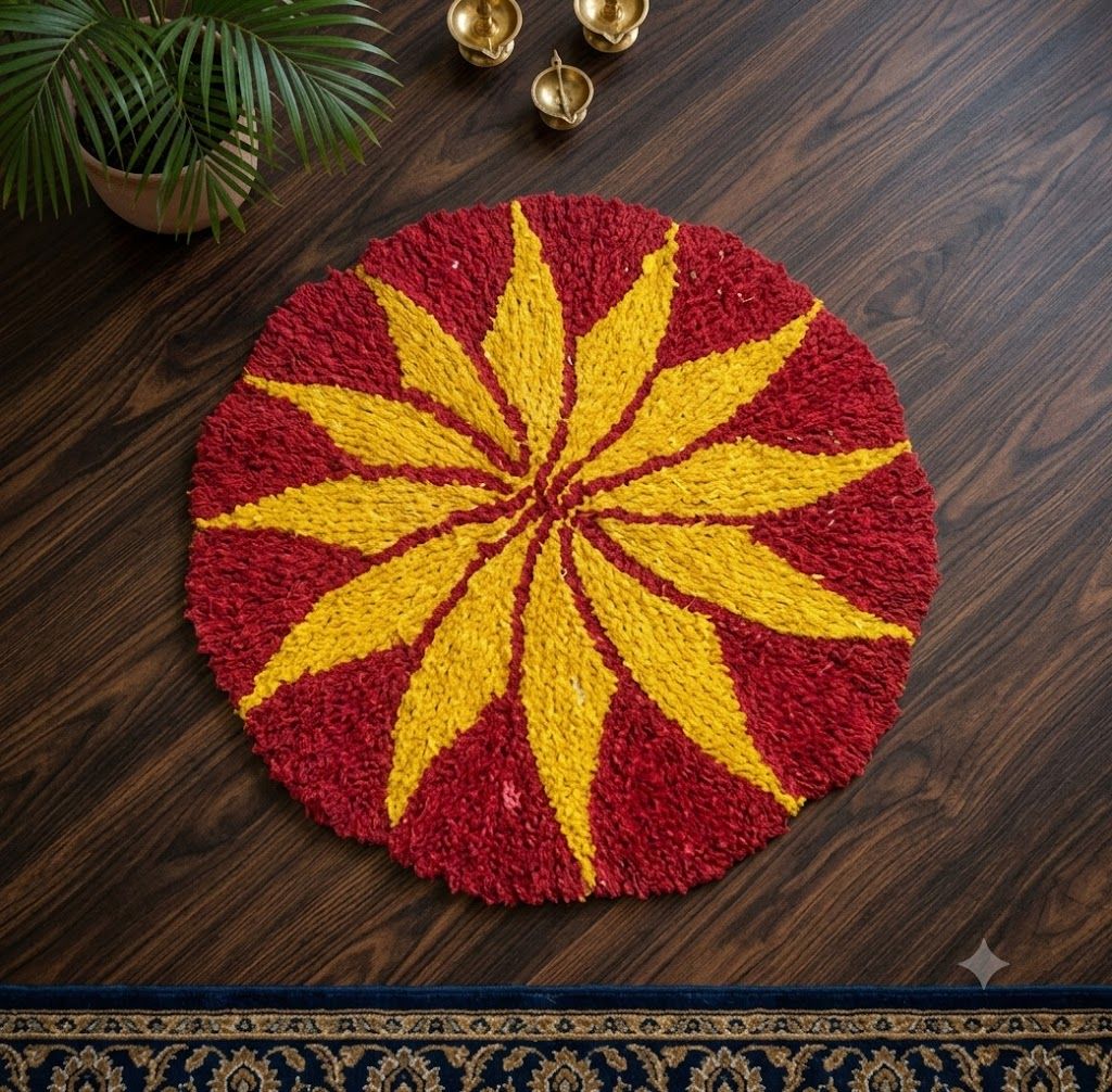 Handmade Wool Tufted Sunburst Round Area Rug (Red/Yellow)