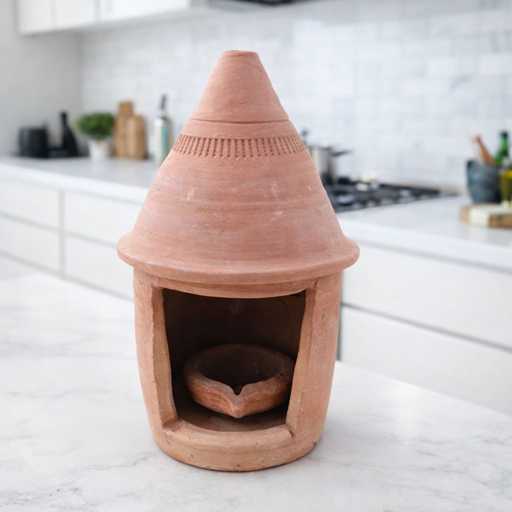 Handcrafted Terracotta Portable Clay Stove with Conical Top