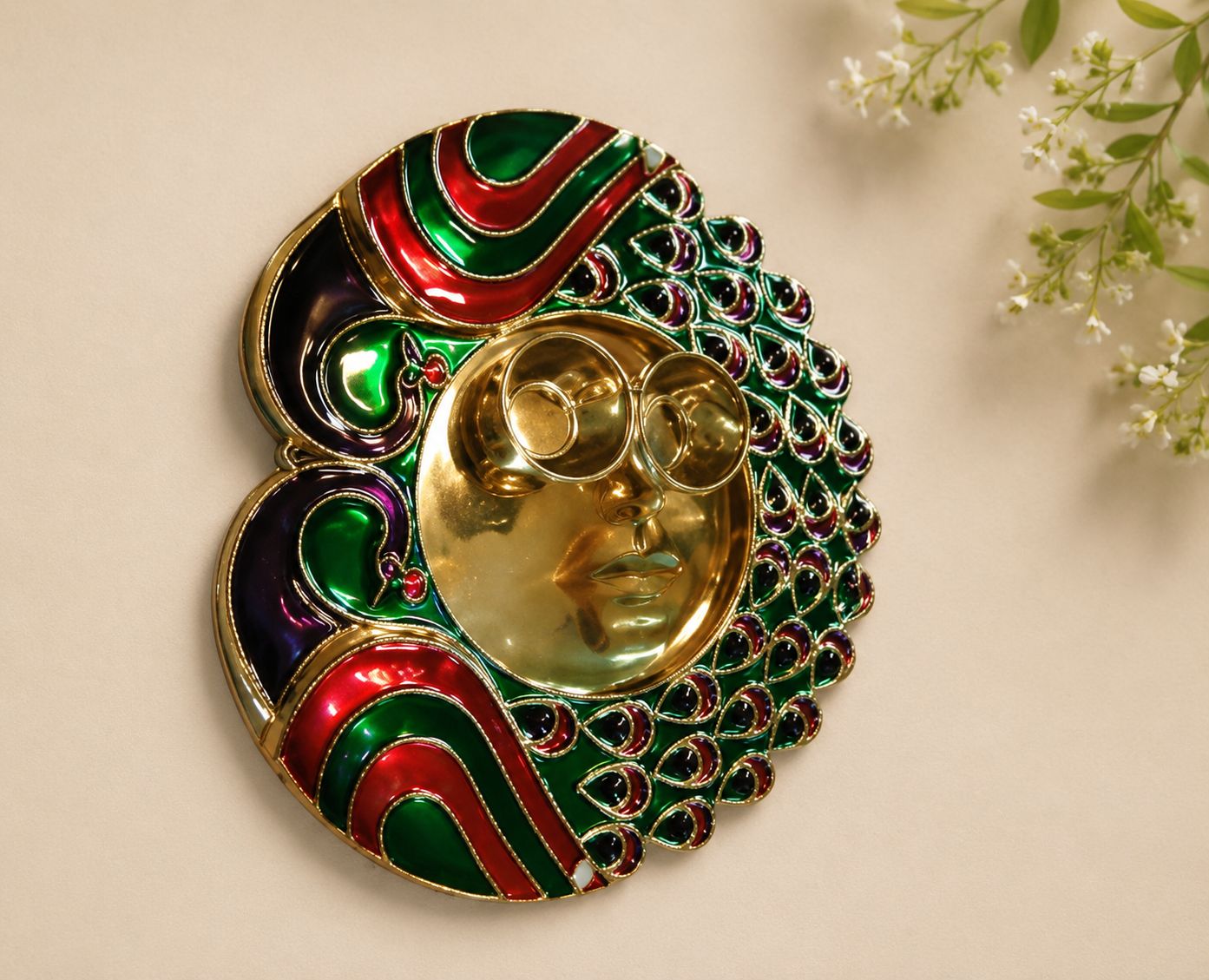 Peacock Design Decorative Puja Thali with Enamel Work and 2 Bowls