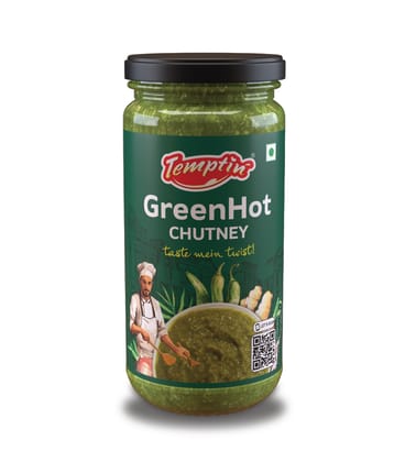Temptin GreenHot Chutney Glass Bottle 240g x 4 (Pack of 4) | Spicy, Tangy & Flavorful Chutney for Snacks, Meals | and More | Perfect Blend of Fresh Ingredients for Every Tastebud Temptin GreenHot Chutney Glass Bottle 240g x 4 (Pack of 4) | Spicy, Tangy & Flavorful Chutney for Snacks, Meals | and More | Perfect Blend of Fresh Ingredients for Every Tastebud