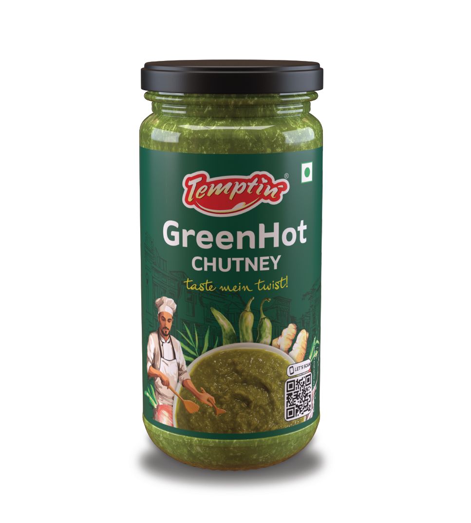 Temptin GreenHot Chutney Glass Bottle 240g x 4 (Pack of 4) | Spicy, Tangy & Flavorful Chutney for Snacks, Meals | and More | Perfect Blend of Fresh Ingredients for Every Tastebud