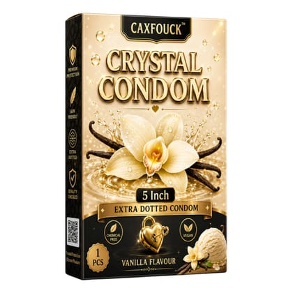 Caxfouck Crystal Condom Vanilla Flavor 5 Inch Extra Dotted & Comfort Reusable Condom (1 Pc)