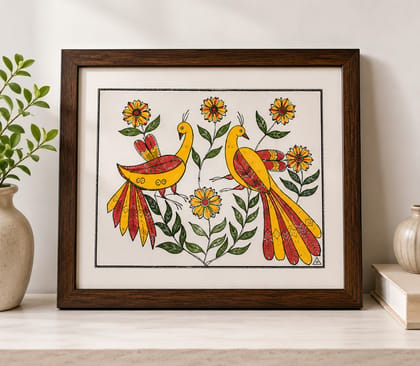 Traditional Madhubani Hand-Painted Framed Peacock Wall Art Traditional Madhubani Hand-Painted Framed Peacock Wall Art